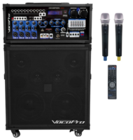 200W 4-CHANNEL MULTI-FORMAT PORTABLE P.A. SYSTEM WITH DIGITAL RECORDER AND 2 WIRELESS MICS